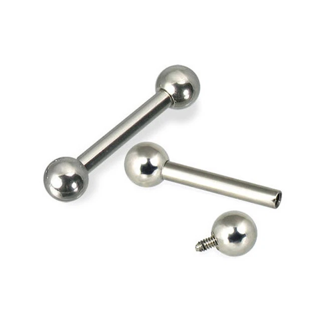 Pair 14g Internal Threaded Surgical Steel Barbell Nipple Tongue Rings Piercing - Image 1 of 1