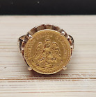 Antique 1945 Dos Pesos Coin On 14K 14Kt Yellow Gold Pinky Ring Sz 3.75 4.73G