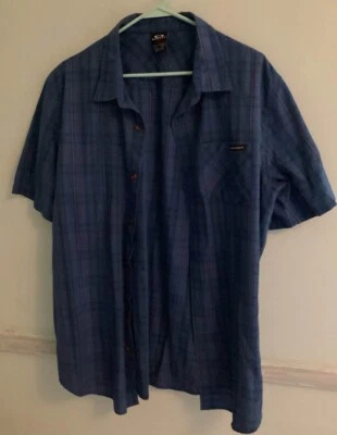 Oakley Men’s Large Blue, Purple Plaid Short Sleeve Button Down - Image 1 of 4
