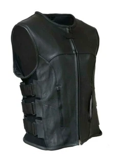 IK Leder-Swat Weste mit Skid Plate Herren Motorrad Biker Tactical Stretch - Bild 1 von 3