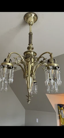Antique Louis XVI Brass and Crystal Chandelier Cover