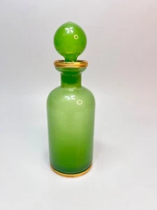 1960s VTG Murano VNC Opaline de Venice Green Glass Perfume Bottle Gold Collar - Bild 1 von 7