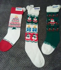 Hansen Vtg Knit Christmas Stocking Sock Lot of 3 NOS - Picture 1 of 5