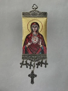 Unbeflecktes Herz Mariens, Orthodoxe Ikone Wandteppich mit Kreuzen - Bild 1 von 8