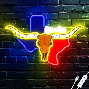 TEXAS Longhorn Neon Signs for Wall Decor, Dimmable TEXAS Led Neon Lights for Bed - Picture 1 of 12
