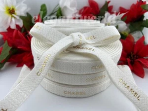 Chanel White & Metallic Gold Gift Wrap Ribbon Size: 2 Yard / 6 Feet - Picture 1 of 3