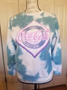 Coca Cola Co Sweatshirt Coke klassisch blau-grün Batik gebraucht, in einwandfreiem Zustand - Bild 1 von 12