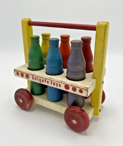 1950s HOLGATE Wooden Soda Pop Carrier on Wheels, Kids Learning Toy Vintage #C - Picture 1 of 10