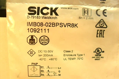 SICK IMB08-02BPSVR8K Proximity Sensor,Inductive,2mm Range,Shielded, Sealed Bag - Image 1 of 3