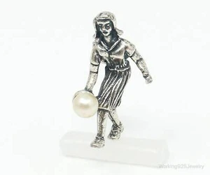 Rare Vintage Girl Sport Pearl Sterling Silver Charm - Picture 1 of 10