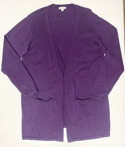 Joan Rivers Cardigan Sweater Womens XL Purple Long Duster Open Front Pockets - Picture 1 of 12