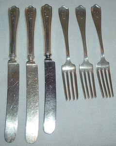 1910 ALVIN 'MARYLAND' STERLING  6~PIECES *3-DINNER FORKS  *3-KNIVES Mono - Picture 1 of 3