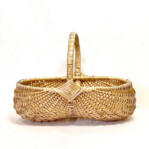 Large Vtg Hand Woven Blonde Split Oak Butt Basket 19” X 13” Antique OOAK Cover