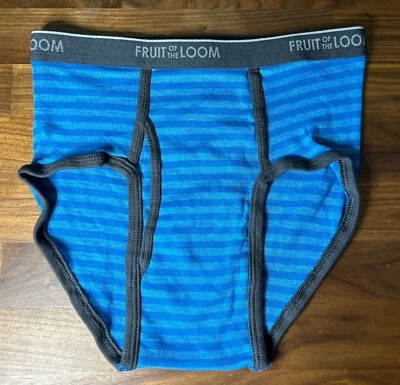 Vintage Boys Fruit Of The Loom Briefs Size XL Blue Stripe Ringer Men’s Small - Image 1 of 4