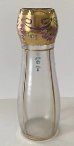 Vtg ~ Czech Moser Bohemian ~ Satin Glass Vase ~Gold Gild Pink Rose Raised Enamel - Picture 1 of 13