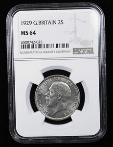 1929 GREAT BRITAIN FLORIN, 2 SHILLING NGC MS64 - Picture 1 of 3