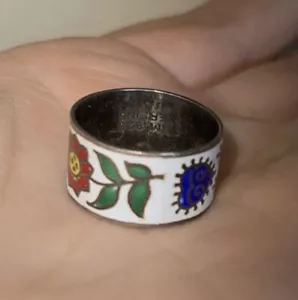 Weiße Blumen Cloisonne Siam Sterlingsilber Emaille Zigarre Band Ring Größe 7 - Bild 1 von 2