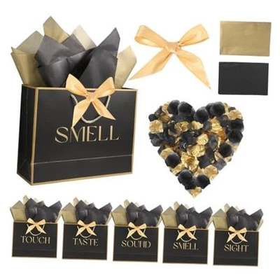 5 Senses Gift Bags for Him Her Five Senses Gift Bags with Ribbon Handles Black - Image 1 of 4