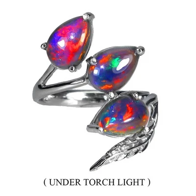 Anillo de plata de ley 925 pera ópalo negro 8x6 mm piedras preciosas naturales joyería tamaño 7,5 Foto 1 de 4