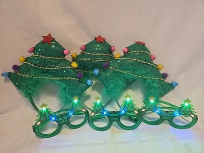 Christmas Tree Head Band With LED Tree Glasses New Headbands Need New Batteries. - Image 1 of 4