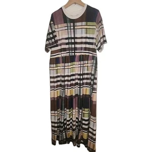 Kowtow Ribbon Gathered Long Dress Sz S Multicolor Organic Cotton 52" Lenght - Picture 1 of 8