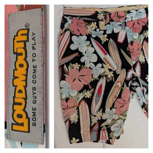 Men's Golf Shorts 44/11 Loudmouth Pipeline Surfboards Tropical Flowers "AS IS" - Picture 1 of 14