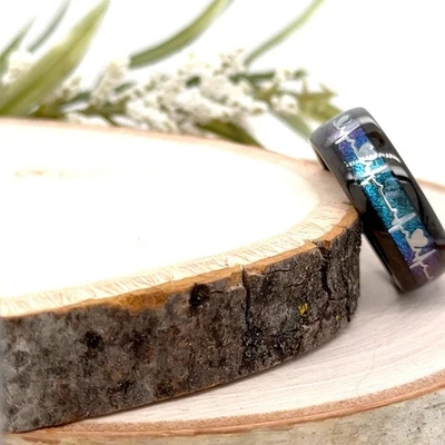 Прочный черный вольфрам 8 мм кольцо синий углеродного волокна инкрустация гальванический ремешок - Изображение 1 из 4