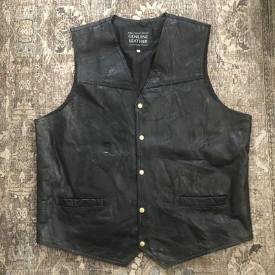 Navarre Leather Company Black Moto Leather Vest Italian Stone Design Mens XXL — 第 1/4 张图片