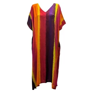 Womens Plus Size Kaftan Rainbow Multi Coloured Print Maxi Free Size Up To 34 - Picture 1 of 1