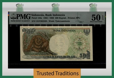 TT PK 128e 1992/1996 ИНДОНЕЗИЯ 500 РУПИЙ PMG 50 EPQ О НЕ БЫВШЕМ В ОБРАЩЕНИИ - Изображение 1 из 2