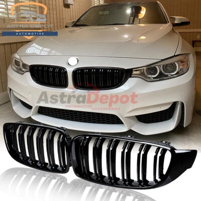 Glossy Black Dual Slats Front Kidney Grille For BMW F32 F33 F36 420i 428i F80 M4 Foto 1 de 4