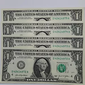 4 ($1) Banconote Dollaro Non Circolate Sequenziali (OGNI MANICA) - Serie 2021 (B194) - Foto 1 di 3