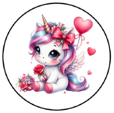 ADORABLE UNICORN VALENTINES DAY ENVELOPE SEALS LABELS STICKERS PARTY FAVORS - Image 1 of 2