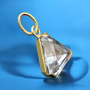 TRILLION Genuine stone Rock Crystal ! Vtg pendant russian SILVER 875 gold plated - Picture 1 of 24