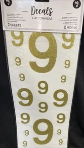 Electrostatic Decals Number 9 Gold Glitter 2 Sheets - Picture 1 of 3