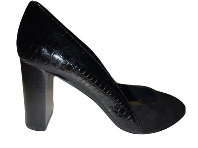 TAHARI Tacones Elvira Gamuza Imitación Reptil Charol Bloque Bomba 9M Negro Redondo Foto 1 de 4