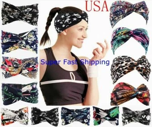 Sweatband Moisture Wicking Bandanas Headband Elastic Hairband Twisted Hair Bands - Picture 1 of 17