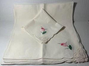 12 Vintage cream cotton Dinner Napkins Applique 16"X16" scallop finish new - Picture 1 of 6