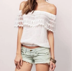 Tobi Carrie Crochet" Off The Shoulder white Top, Size XS - Picture 1 of 11
