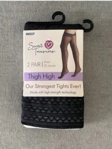 Secret Treasures Womens Black 20 Denier Sheer Thigh High 2 Pairs Size Missy NEW - Picture 1 of 4