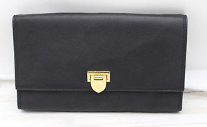 Ralph Lauren Soft  Leather Medium Evan Convertible Clutch Black/Gold  Bag $295