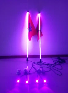 2Pcs 3FT LED Whip Lights + 4Pods Rock Lights Under Car Glowing Antenna Bluetooth - Picture 1 of 12