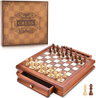 12.8? X 12.8? Magnetic Wooden Chess Set With 2 Built-In Storage Drawers
