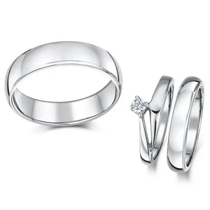Cobalt Illusion Crossover Engagement His & Hers 3&5mm Rings - Picture 1 of 4