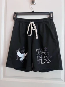 Temu Teen Black Shorts Draw String W28xL7 Graphic Print Preowned - Picture 1 of 2