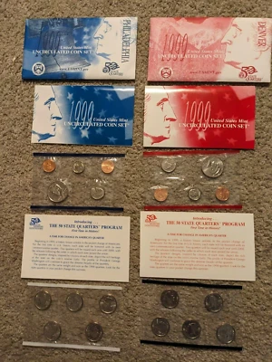 1999 U. S. Mint Uncirculated Coin Sets - 18 BU 1999-P&D coins inc state quarters - Image 1 of 4