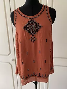 Monsoon Orange Rust Tunic Top With Overlay Sleeveless Size 8 - Picture 1 of 12