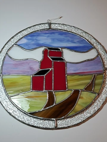 Stained Glass Wall Hanging Picture of Farm Silo - handmade Cover