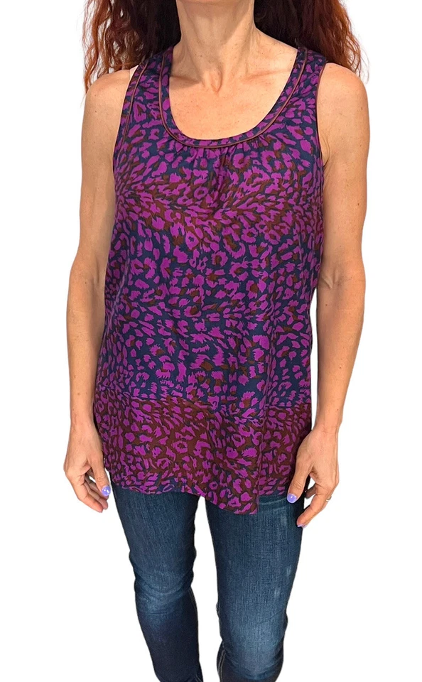 CAMISETA SIN MANGAS MARC BY MARC JACOBS 100% SEDA AZUL PÚRPURA ANIMAL PRINT M Foto 1 de 4