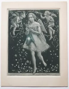 Lawrence Josset (1910–1995) Stippelstich & Aquatinta Engel mit Krone - Bild 1 von 4